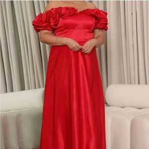 Fashion Nova Red Rose Sleeve Formal Dress